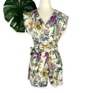 H&M Botanic Floral Print Tie Waist Romper